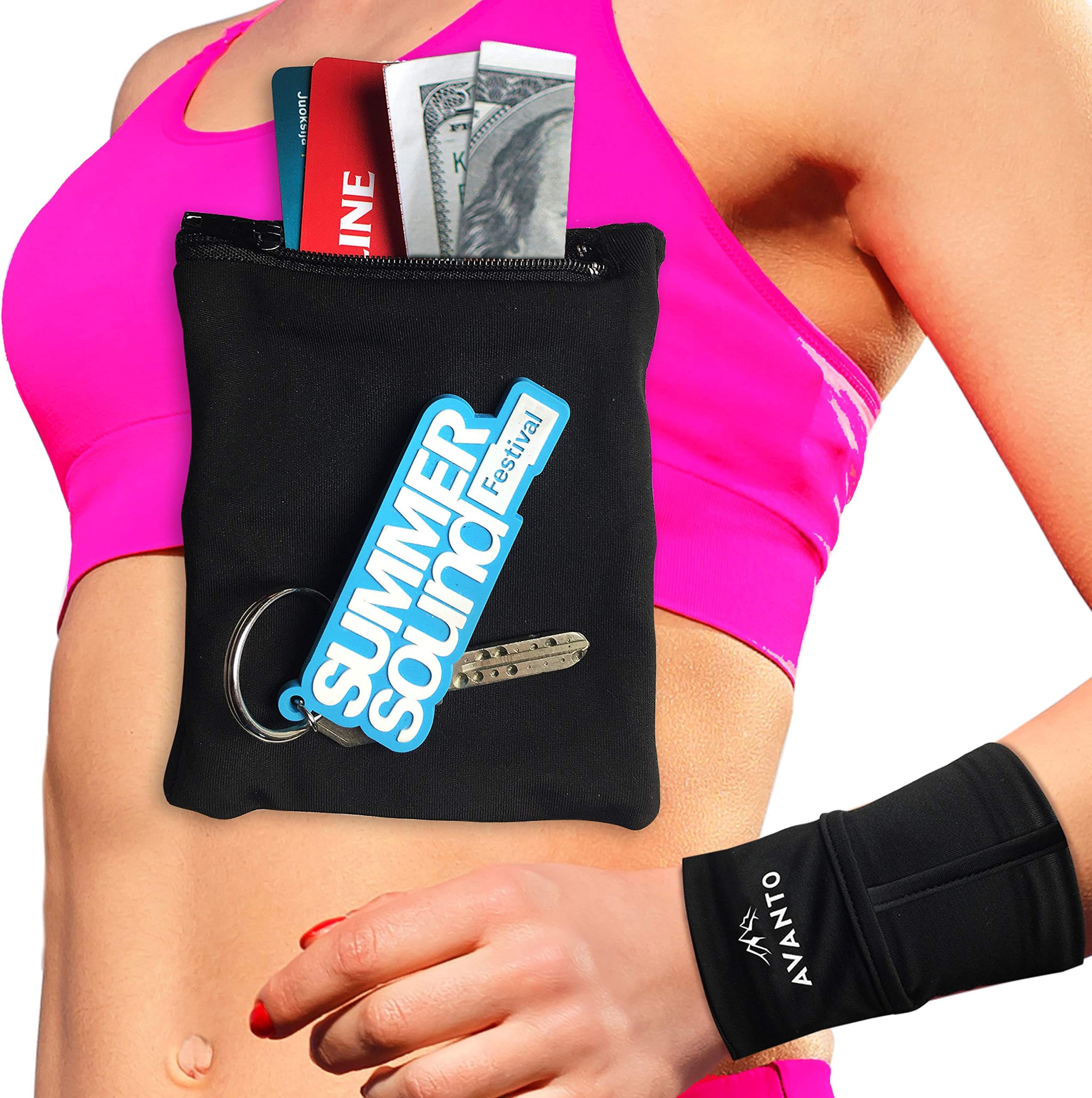 AVANTO Ninja Wrist Wallet 2-Pack, Ankle Wallet, iPhone Holder for Running, Phone Armband, Hidden Sleeve Pouch, Travel Wallet with Zippered Pockets, Sweatbands, Hidden Pocket for Wrist, Arm, Leg, Calf