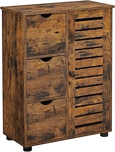 VASAGLE Bathroom Cabinet, Floor Cabinet Storage Cabinet with 3 Drawers, Single Door with 2 Adjustable Shelves, for Living Room, Kitchen, Entryway, Rustic Brown UBBK143X01