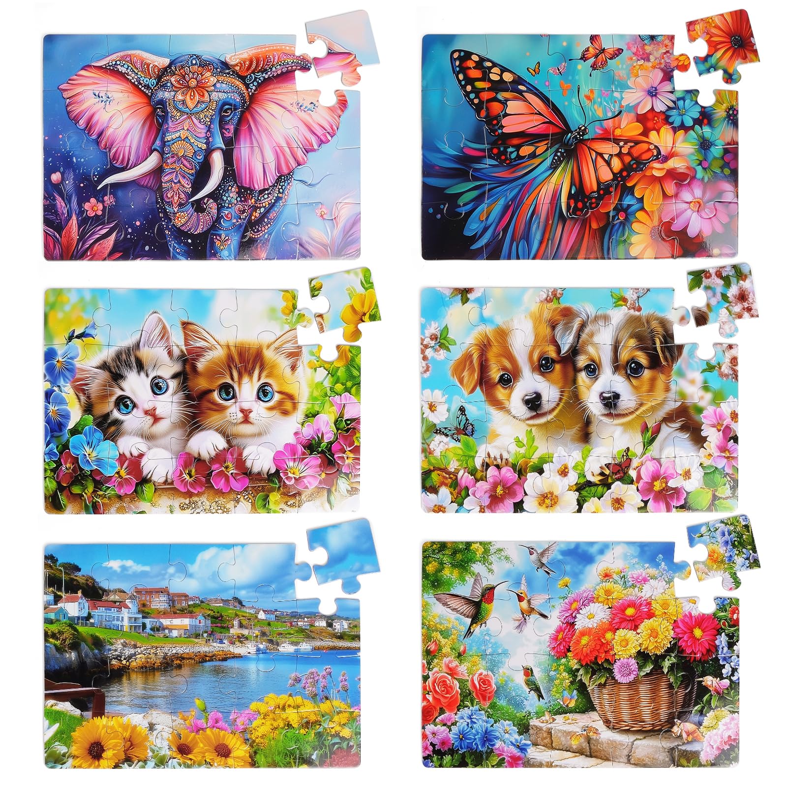 Photo 1 of 6 Packs 20 Large Piece Puzzles for Seniors with Dementia?Alzheimer’s Puzzles Memory Cognitive Games Easy Jigsaw Puzzles for Elderly Seniors with 6 Storage Bags(Animal)