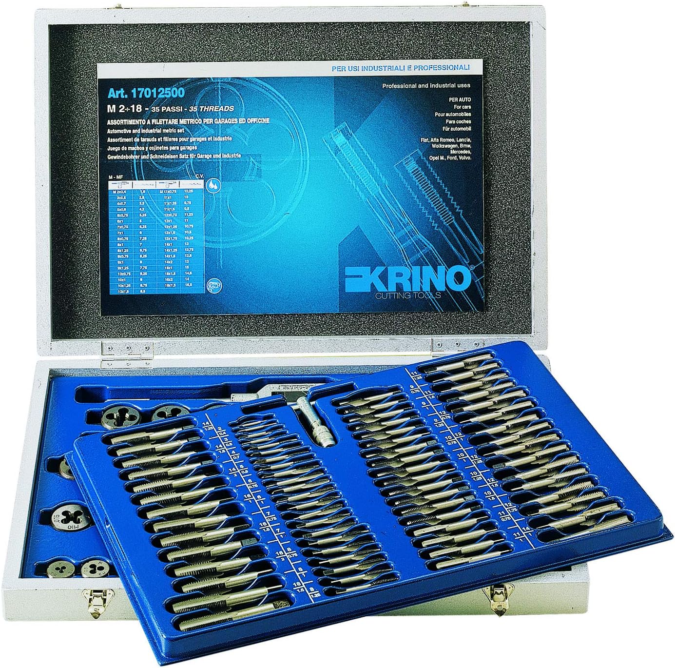 Krino 17012500 - Tap and Die Set M+MF 2÷18 for Garages and Workshops - 110 Pieces, steel