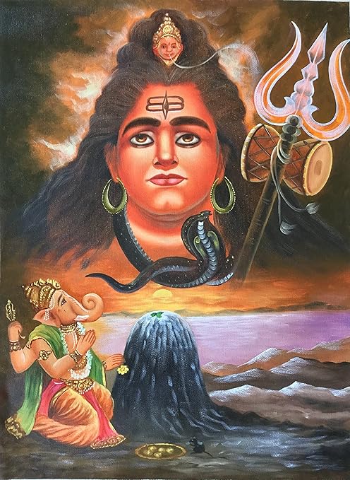 Amazon シヴァ神ガネーシャアートハンドメイドオイルキャンバスインドヒンズー教spirit Folkペイント キッチン用品 オンライン通販