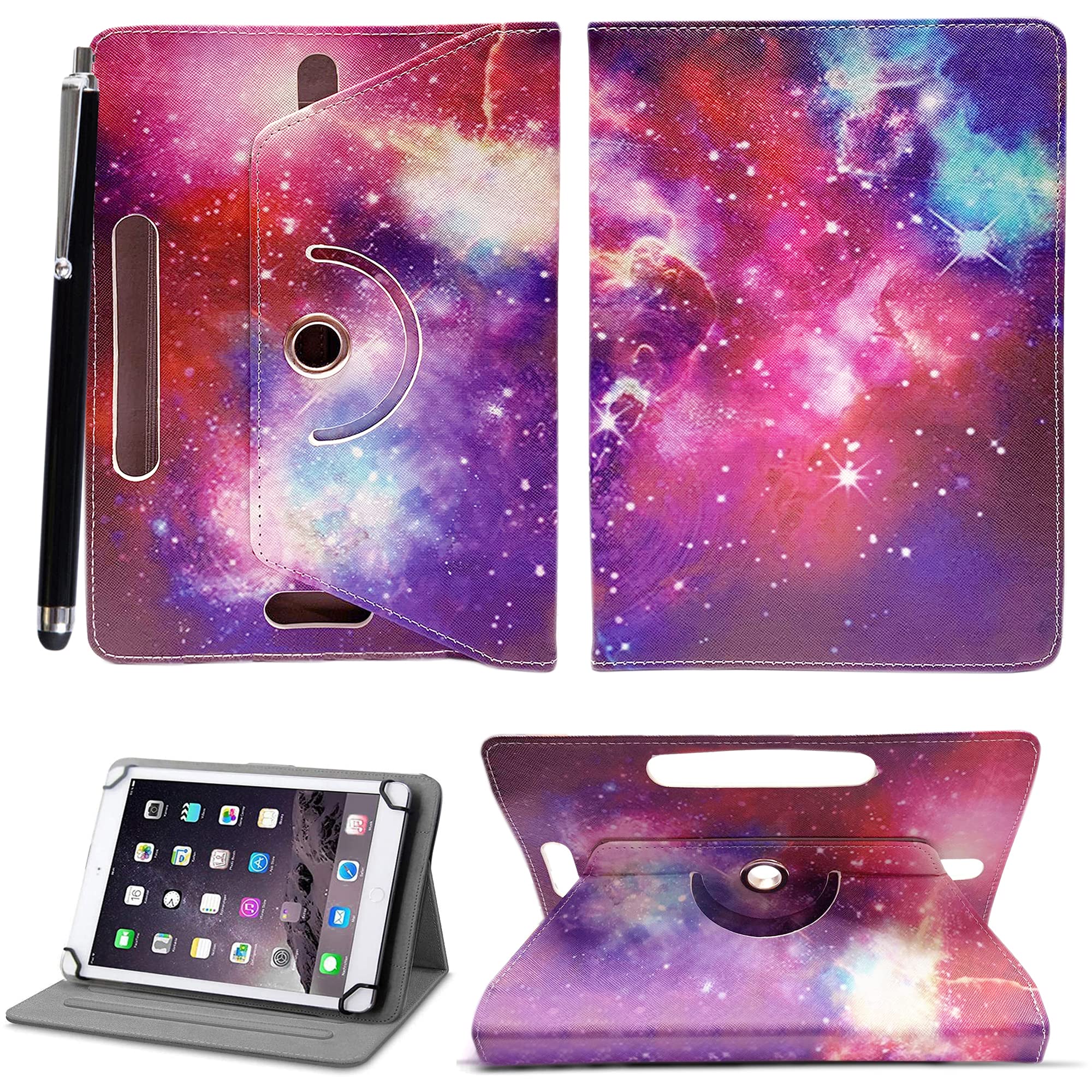 Universal 10 Inch Tablet Case Cover - Premium PU Leather 360 Degree Rotating Stand Folio Wallet Case + Free Stylus