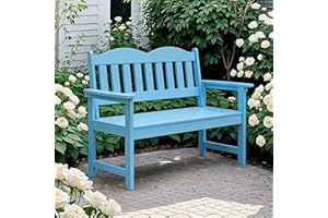 Weather-Resistant Blue Poly Lumber Garden Bench – 2-Person Outdoor Patio Loveseat – Heavy-Duty Slatted Seating for Yard, Porc