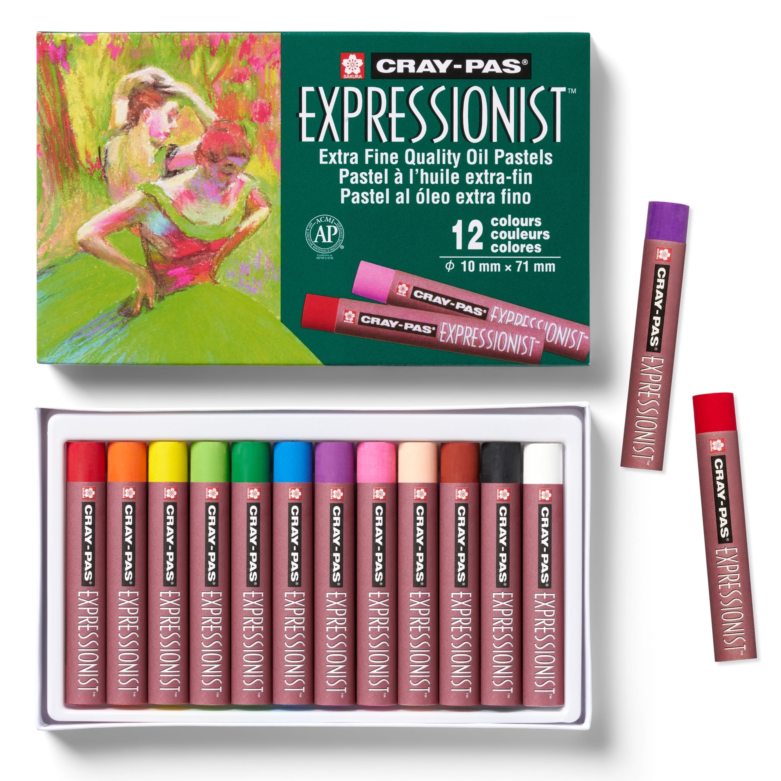 SAKURA Cray-Pas Expressionist Oil Pastel Set - 12 Intense Colors - Fine Art Quality for Portraits & Landscapes - Soft & Easy Application on Paper, Canvas, Wood, Plastic, Stone