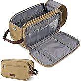 PAVILIA Toiletry Bag for Men, Canvas Travel Dopp Kit, Water Resistant Hygiene Bag Toiletries Organizer, Shaving Kit Travel Accessories Bag, Tan Khaki