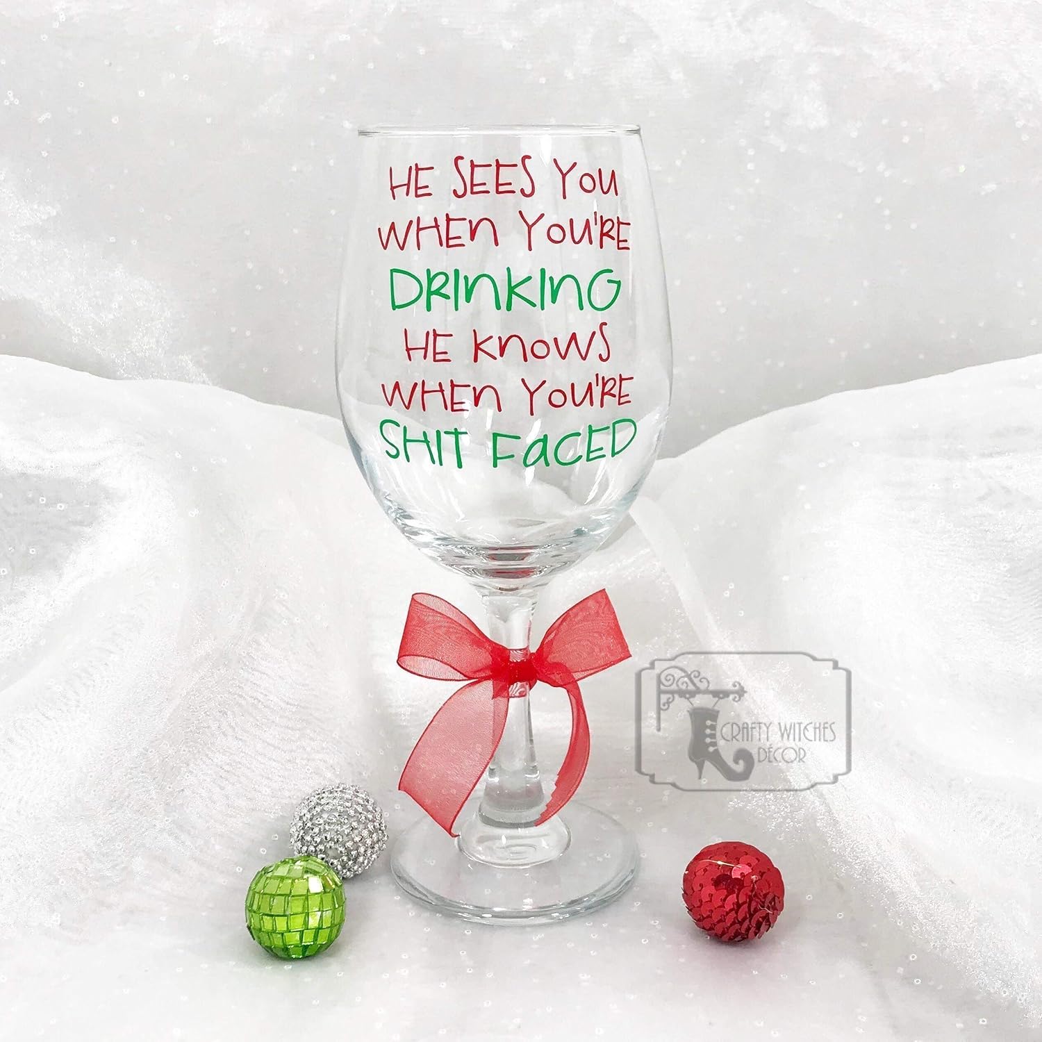 Funny Christmas Gifts Christmas Gifts Holiday Gifts He Sees You When Youre Drinking He Knows When Youre Shit Faced Wine Glass Gifts 
