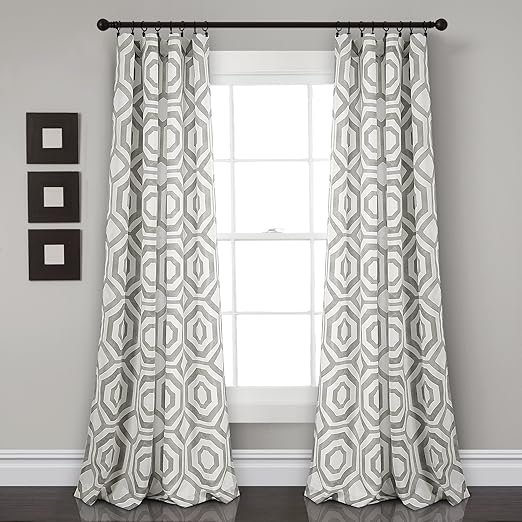 Amazon Com Lush Decor Octagon Block Window Curtain Panel 1 Pair 84 X 52 Gray Home Kitchen