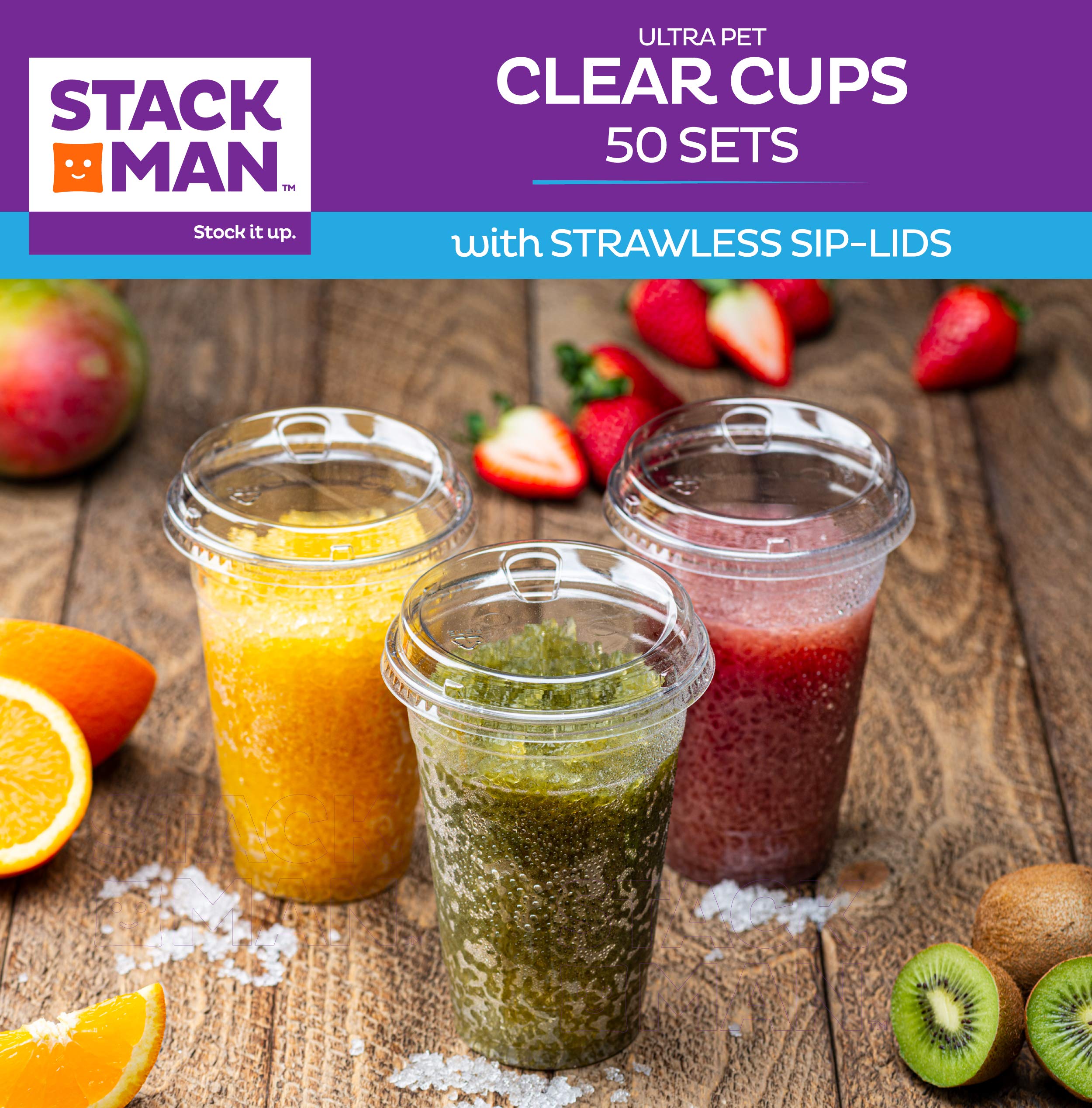 Mua 20 oz Clear Plastic Cups with Strawless Sip-Lids [50 Sets] PET ...