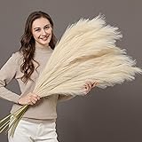 PERFNIQUE Faux Pampas Grass, 5 PCS Large Tall 43 Inches /110cm Fluffy Pompous Grass, Artificial Fake Flowers, Rustic Trendy M