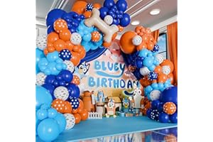 SHERYL DECOR ALL-IN-1 Bluey Balloons Arch & Garland Kit with BONUS Dog Bone – Small and Large Bluey Birthday Party Balloons in Blue and Orange – Bluey Themed Party Decorations & Supplies for Boy or Girl Birthday
