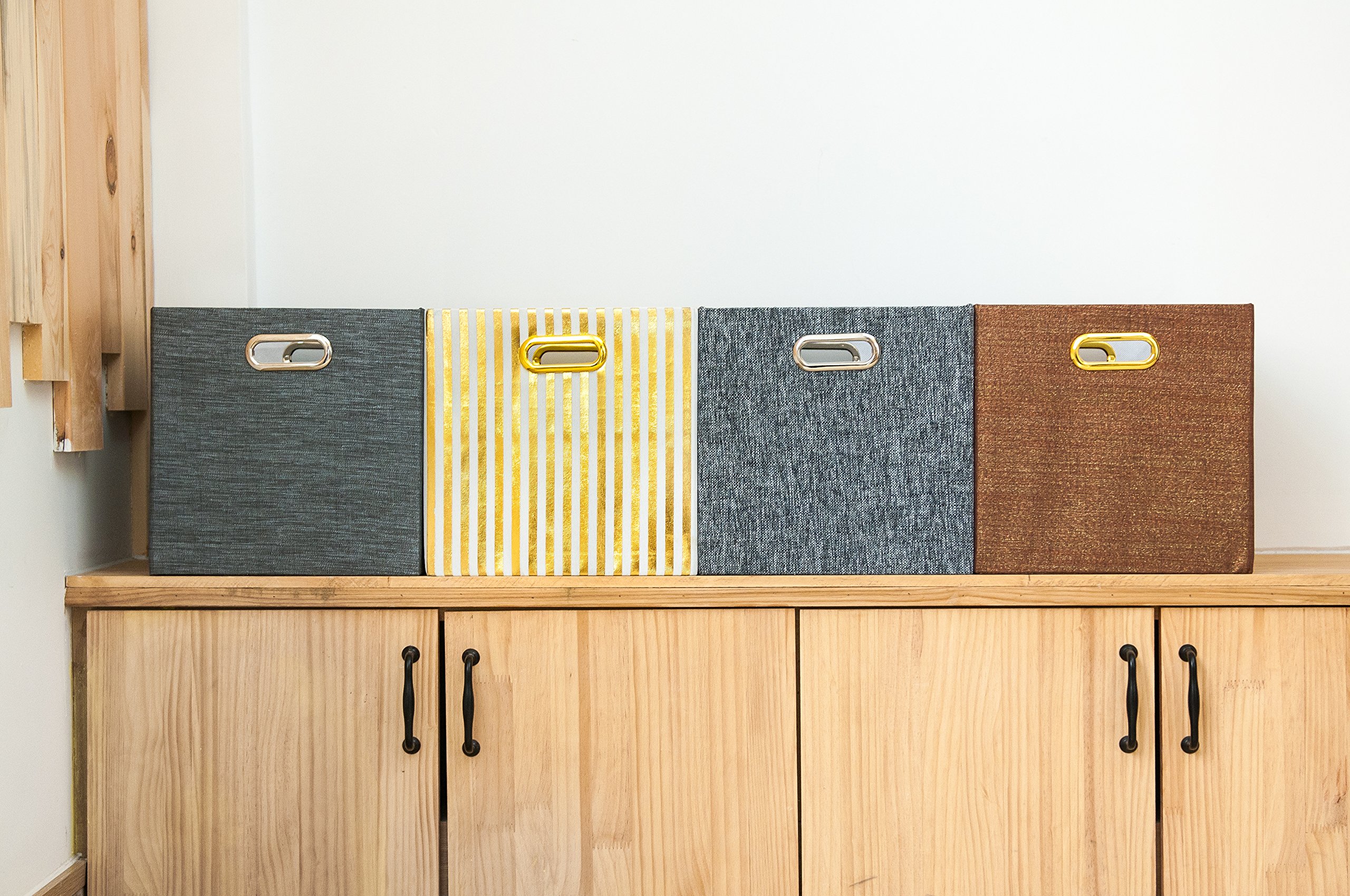 BAIST Cubby Storage Bins,Gold Canvas Decorative Foldable ...