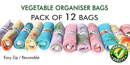 Ganapati Fridge Storage Net Bag, Multicolour - Pack of 12 (9.5 x 15 Inches)