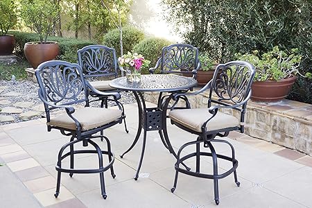 Amazon Com Darlee Elisabeth Cast Aluminum 5 Piece Set With Cushions 36 Round Counter Height Bar Table Antique Bronze Garden Outdoor