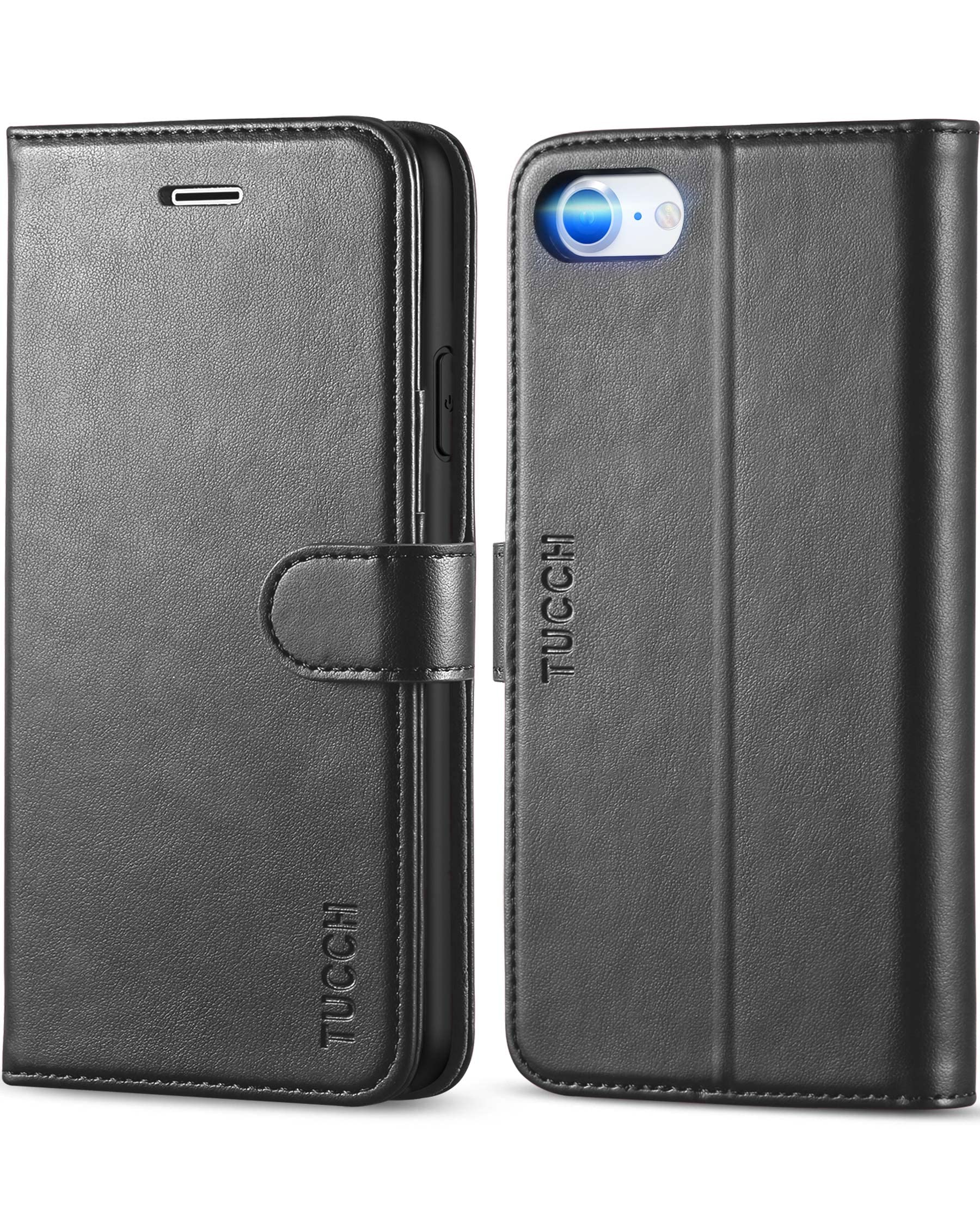 Photo 1 of TUCCH Case Wallet for iPhone SE 2022/ iPhone 7/8/iPhone SE 2020, PU Leather 3 Card Slots Stand Magnetic Flip Folio Cover TPU Shockproof Inner Shell, Black