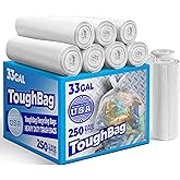 30-33 Gallon Clear Trash Bags Heavy Duty (250 COUNT) - Clear Recycling Garbage Bags 30+ Gallon, 32 Gallon - Made in USA