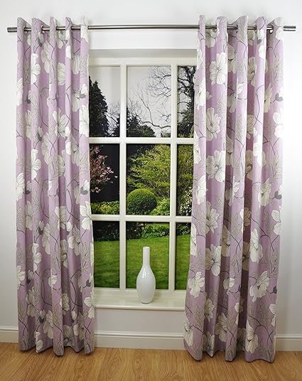 Delphine Floral Printed Eyelet Top Readymade Lined Curtains