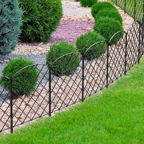 OUSHENG 19 PACK DECORATIVE GARDEN FENCE, TOTAL 20FT(L) X 24IN(H) ANIMAL BARRIER BORDER, RUSTPROOF METAL WIRE SECTION EDGING FENCING PANEL FOR OUTDOOR PATIO GARDEN YARD, ARCHED