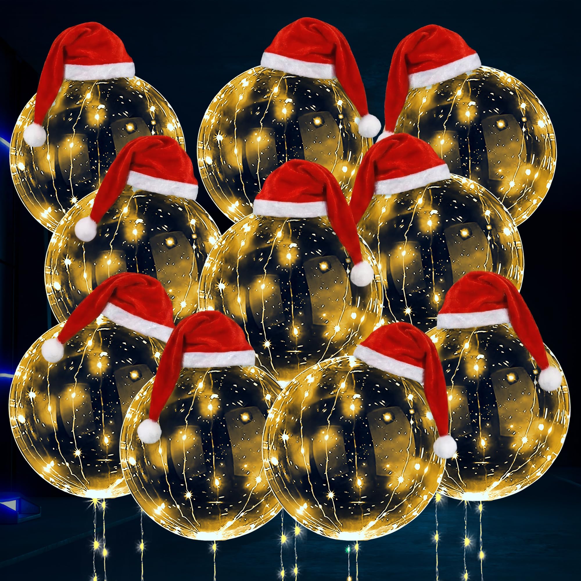 Photo 1 of 10 Pcs LED Balloons Light Up Balloons for Parties – Clear 18" Balloons with Gold String Lights & Individual Switch – Glowing Christmas Decoration for Holiday & New Year Parties, Batteries Not Included