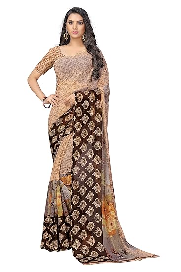 Womens Pure Chiffon Printed Saree With Blouse