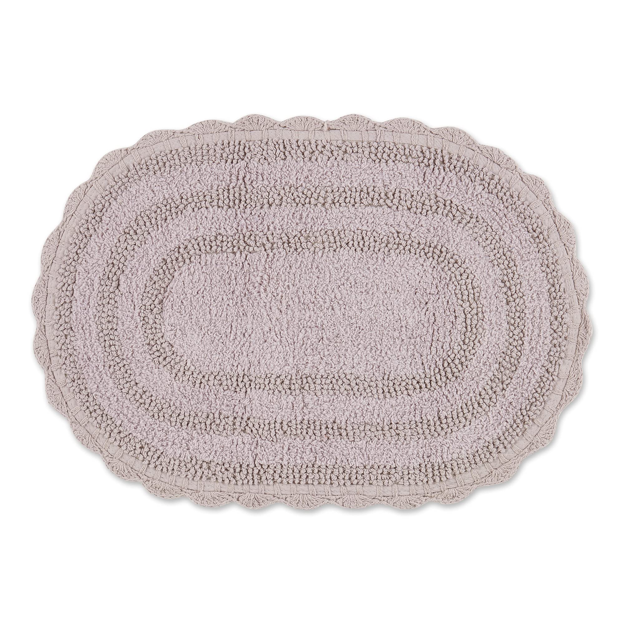 DII Crochet Collection Reversible Bath Mat, Small Oval, 17x24, Dusty Lilac