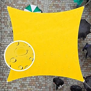 ColourTree TAPS9.5 Square Waterproof Sun Shade Sail Canopy Awning Shelter Fabric, 95% UV Blockage UV & Water Resistant Outdoor Patio Garden Carport (We Make Custom Size) (9.5' x 9.5', Yellow)