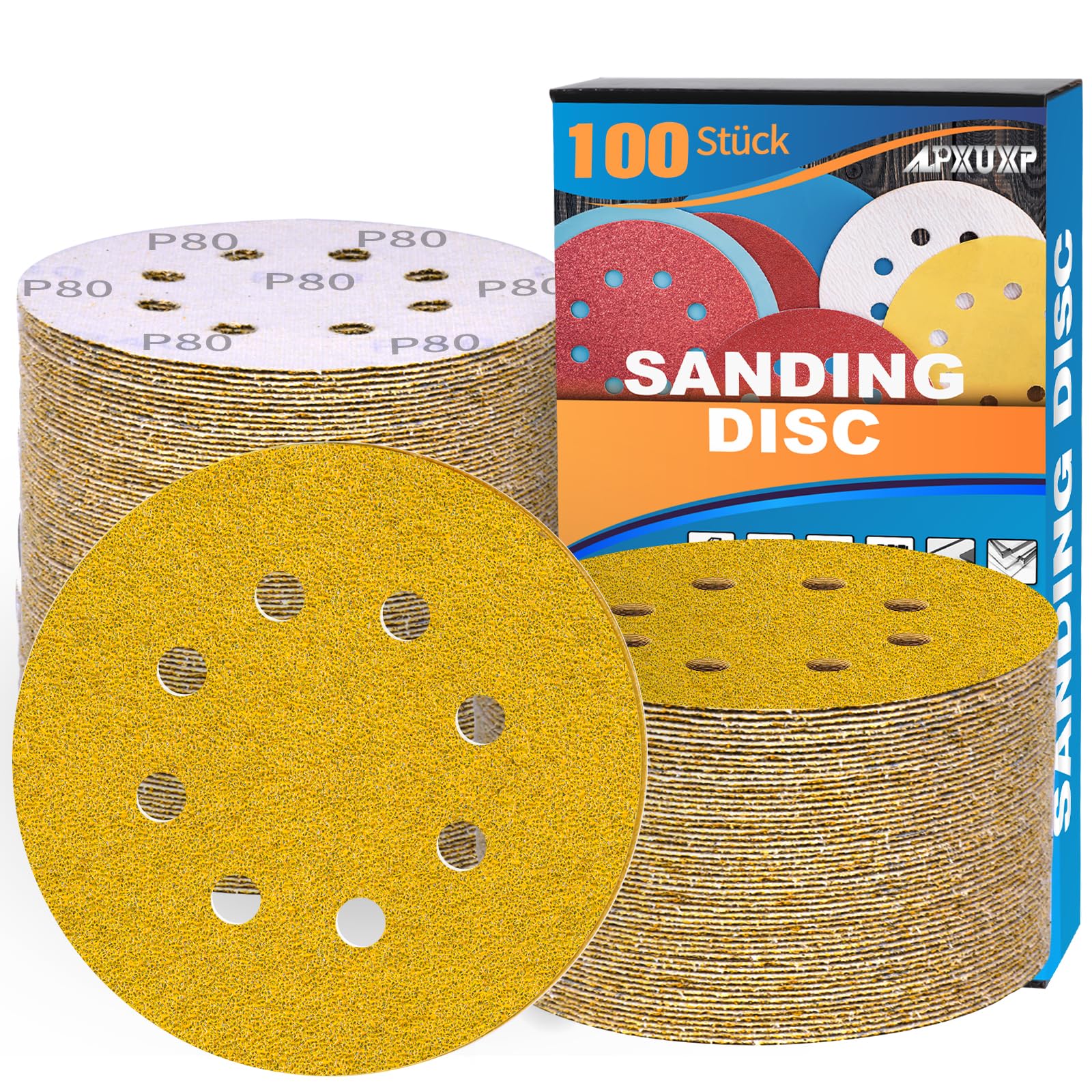 120Pcs 125mm Sanding Discs 8-Holes Hook and Loop Sanding Pads for Random Orbital Sander Sandpaper Sheet(40/60/80/120/180/240/320/400 x15 Mixed Grits)-ALPXUXP — image 1