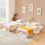 Yaheetech 3ft Single Bed Frame Metal Slatted Bed with Headboard White view 3
