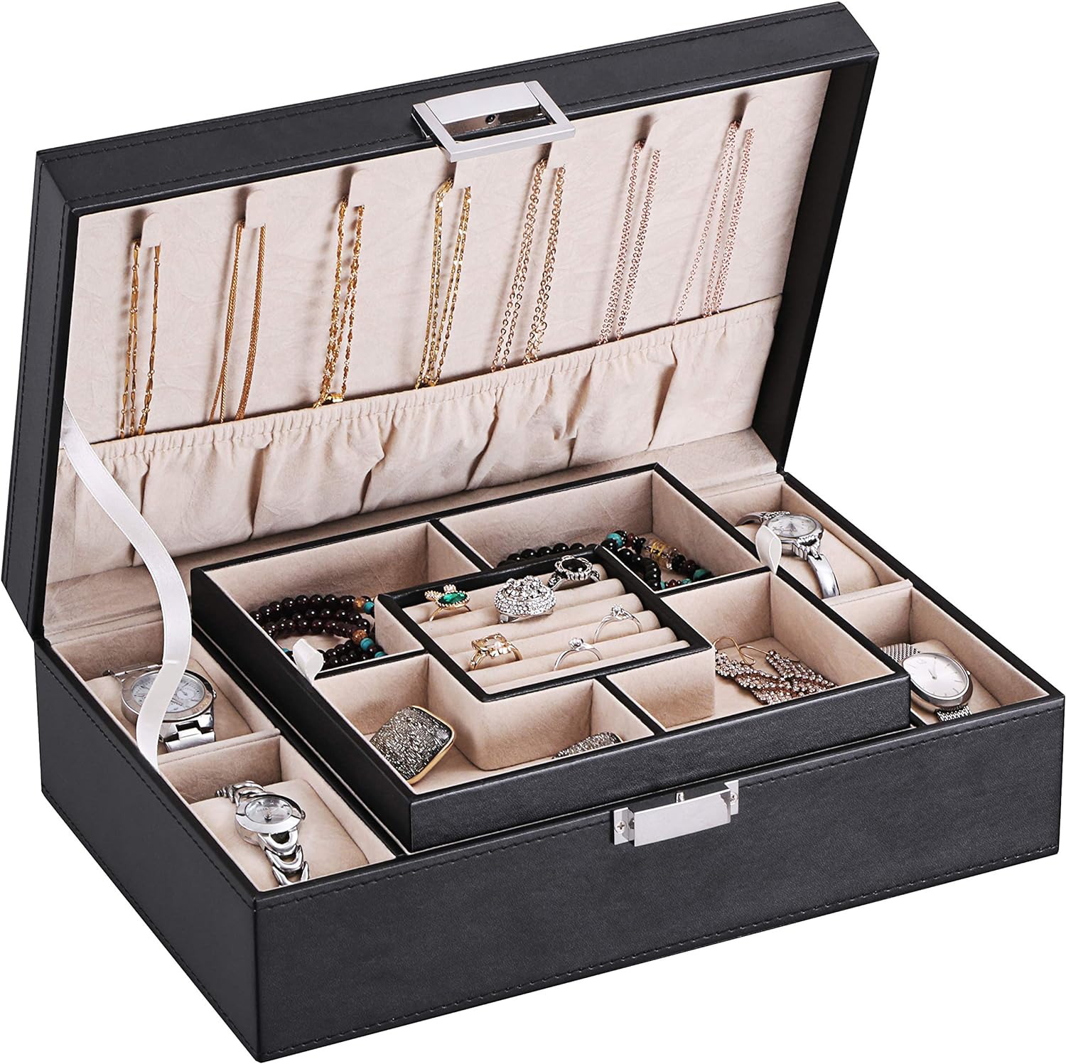 Amazon BEWISHOME SSH07B Joyero Organizador Con 4 Compartimentos 