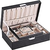 BEWISHOME Mens Jewelry Box, Jewelry Organizer with 4 Watch Case Removable Tray, Jewelry Storage Case for Necklace, Earring Ring Bracelet, PU Leather, Velvet Lining Black SSH07B