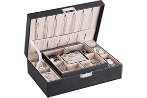 BEWISHOME Mens Jewelry Box, Jewelry Organizer with 4 Watch Case Removable Tray, Jewelry Storage Case for Necklace, Earring Ring Bracelet, PU Leather, Velvet Lining Black SSH07B