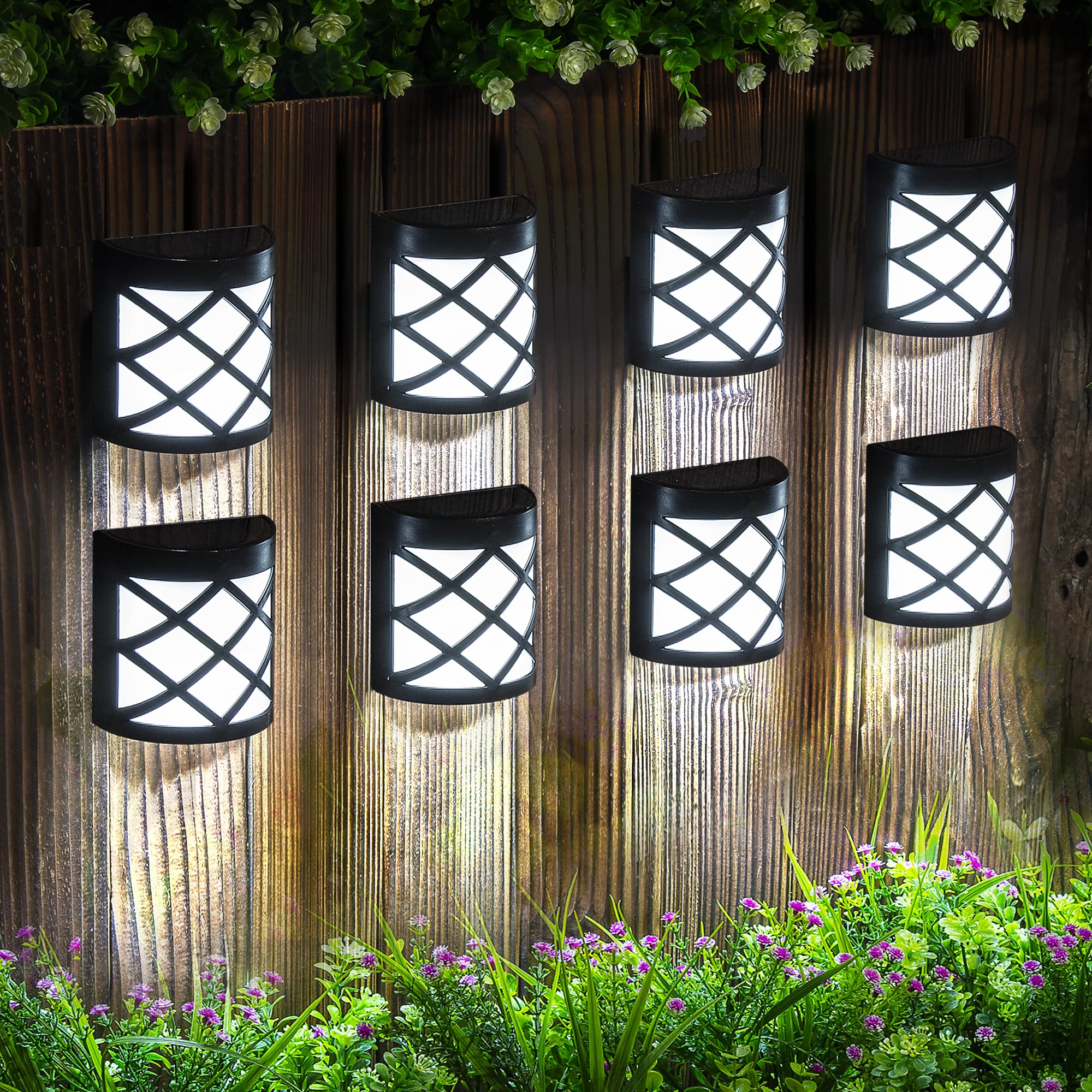 Solpex Solar Fence Lights, 8 Pack Solar Wall Lights, Waterproof 6 LED Deck Lights, Decorative Outdoor for Fence, Deck, Patio, Stairs, Yard, Pathway (Cold White) — image 1