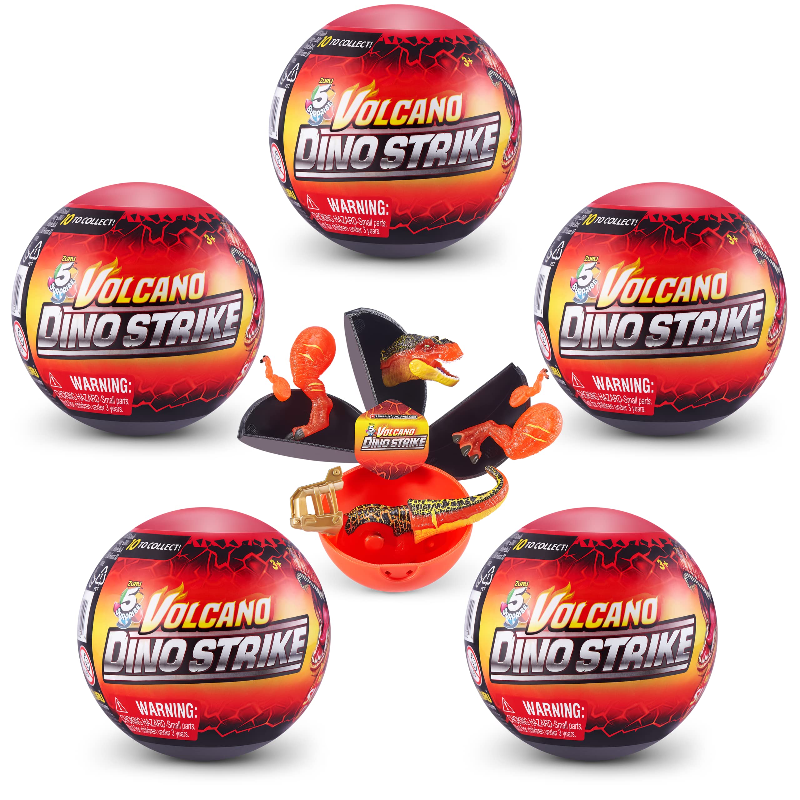 5 Surprise Dino Strike Series 4 (5 Pack) by ZURU Amazon Exclusive Mystery Collectible Mini Dinosaur Toys Fossils Capsules for Boys and Kids (5 Pack), Multi-Color, 77243
