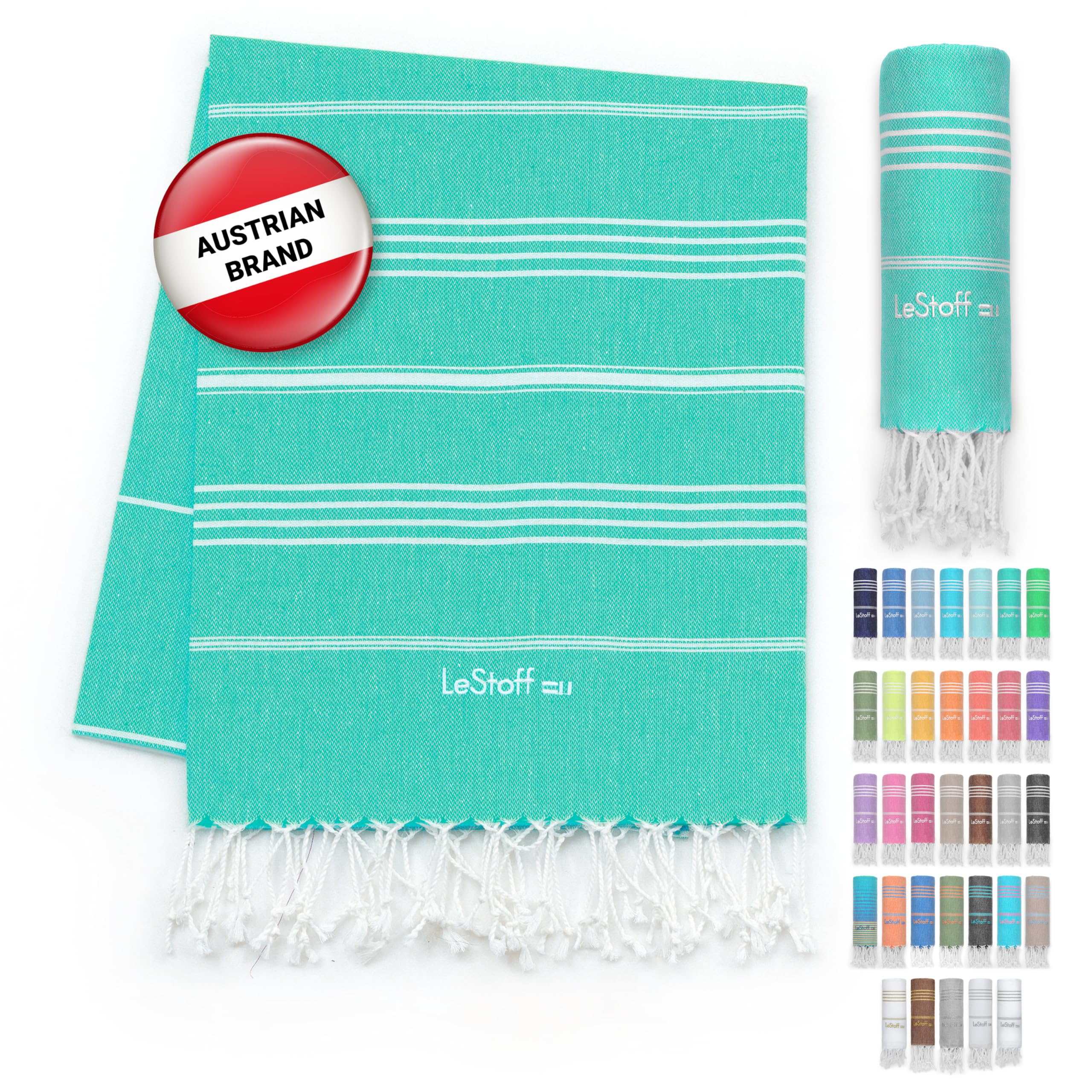 LeStoff Turkish Hammam Towel – 100% organic cotton, 95 x 180 cm, Pre-washed, Absorbent, Quick-drying, Lightweight, Turkish Towel, Hammam Beach Towel, Gym Towel, Beach Throw, Sauna Towel (Turquoise) — image 1