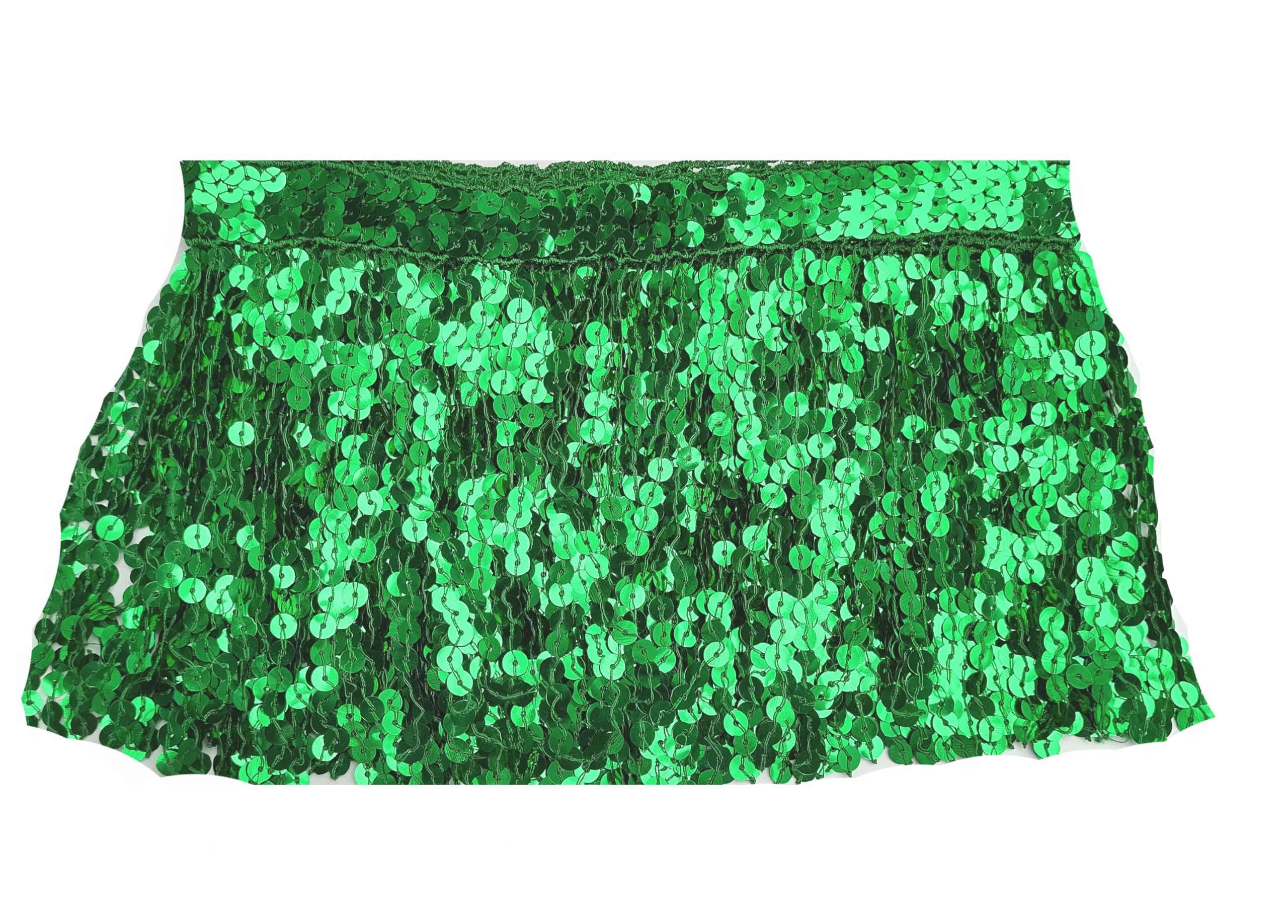 3 Meters Sequin Tassel Trim 15 cm 6" Luxury Fringe Fringing #1 (Green)