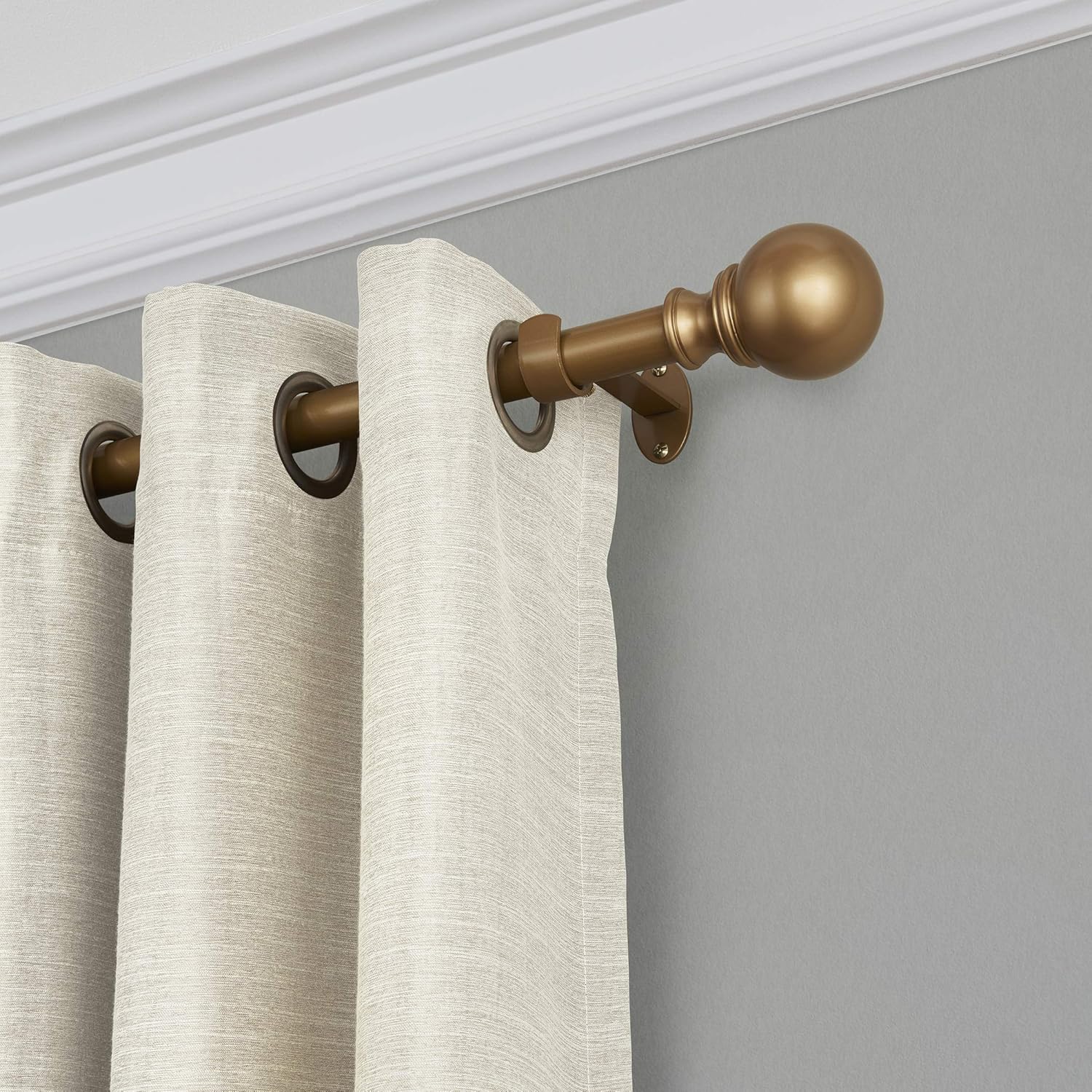 Elrene Home Fashions Cordelia 1" Window Drapery Single Curtain Rod with Globe Ball Finial, 48"-86", Soft Gold: Home & Kitchen