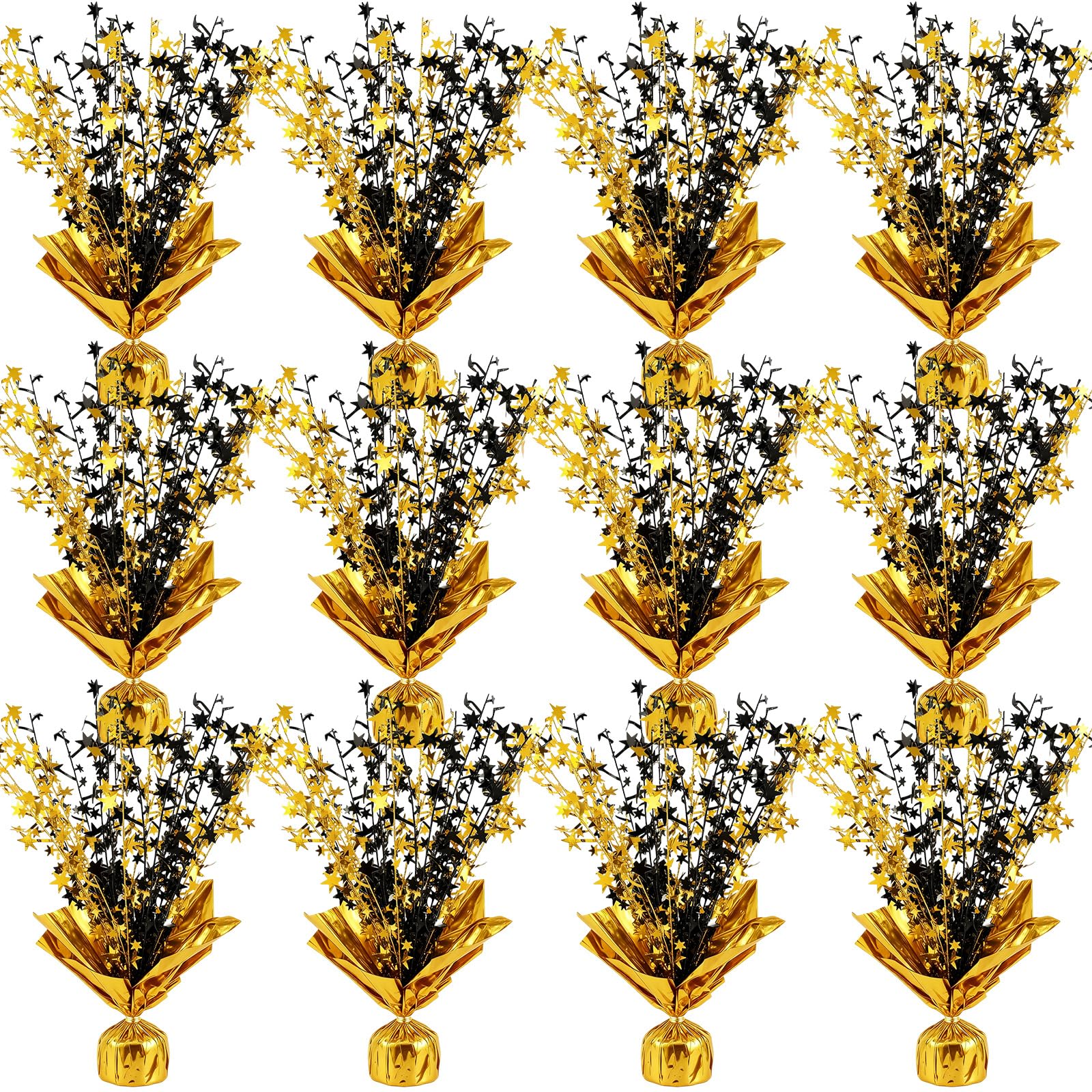 Photo 1 of 12 Pack Metallic Foil Spray Centerpiece Star Table Decoration Burst Table Centerpieces for Birthday Weddings Anniversaries Christmas New Year Holiday Party Supplies Decor (Black Gold)