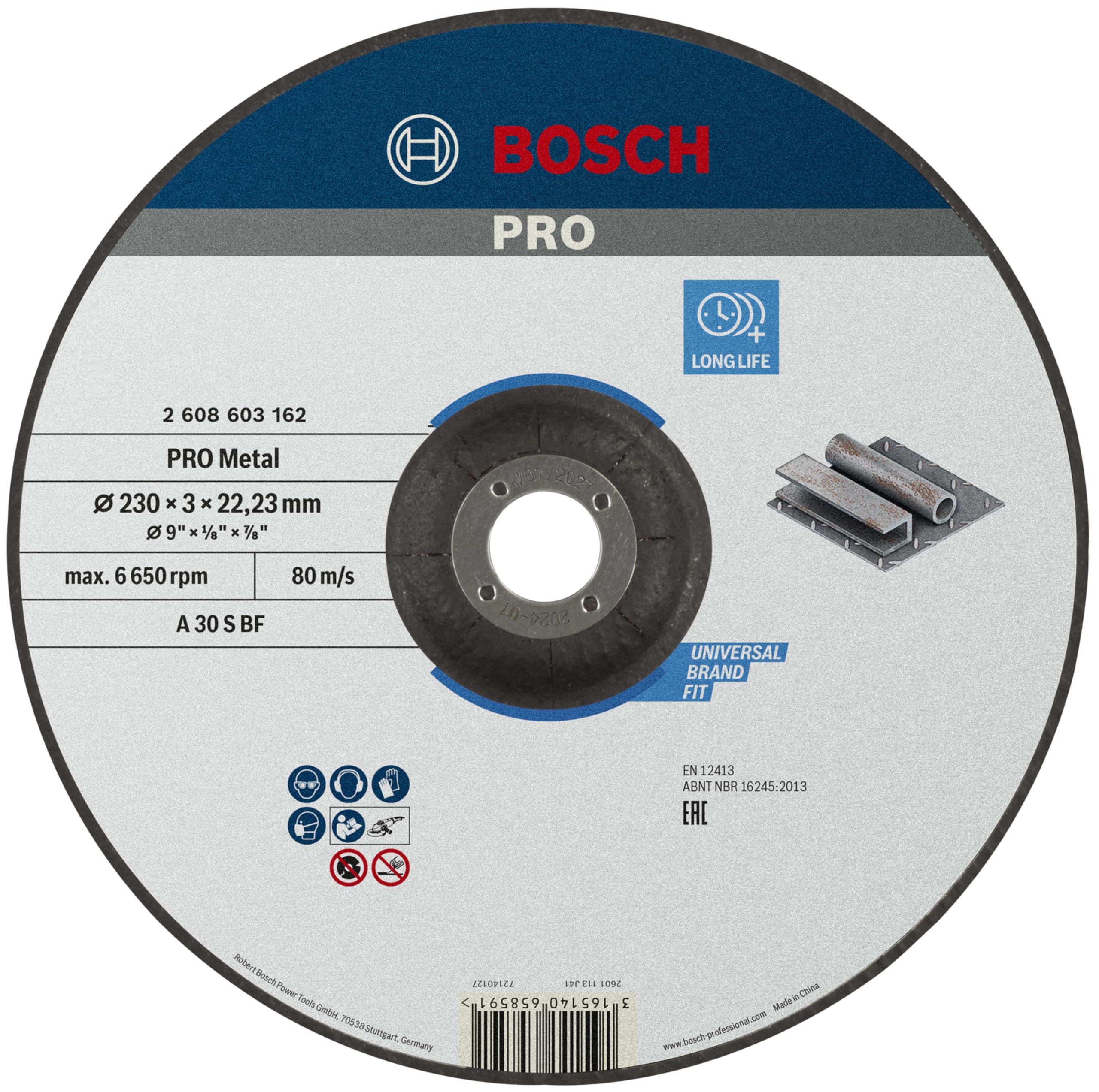 Bosch 1x PRO Metal Longlife Cutting Disc for Large Angle Grinder and Bore 22.23 mm (for Steel, Ø 230 mm, Professional Accessory Large Angle Grinder)