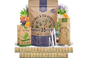 ORGANO REPUBLIC 35 Medicinal & Tea Herb Seeds Variety Pack for Indoor & Outdoors. 16,335+ Non-GMO Heirloom Garden Seeds: Anise, Bergamot, Borage, Cilantro, Chamomile, Dandelion, Rosemary Seeds & More