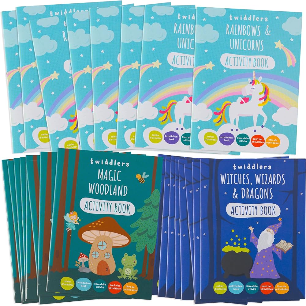 THE TWIDDLERS 24 Mini Colouring Activity Books Unicorns Dragons Woodland A6