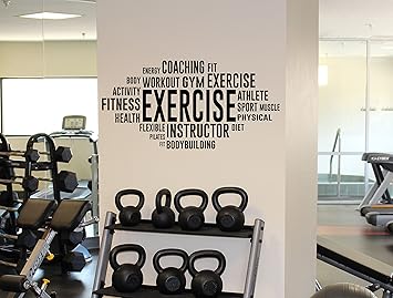 Exercise Word Cloud Wall Decal Fitness Vinyl Sticker Sport Gym
