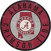 NCAA Alabama 12" Circle with State and Team Logo Wood Sign