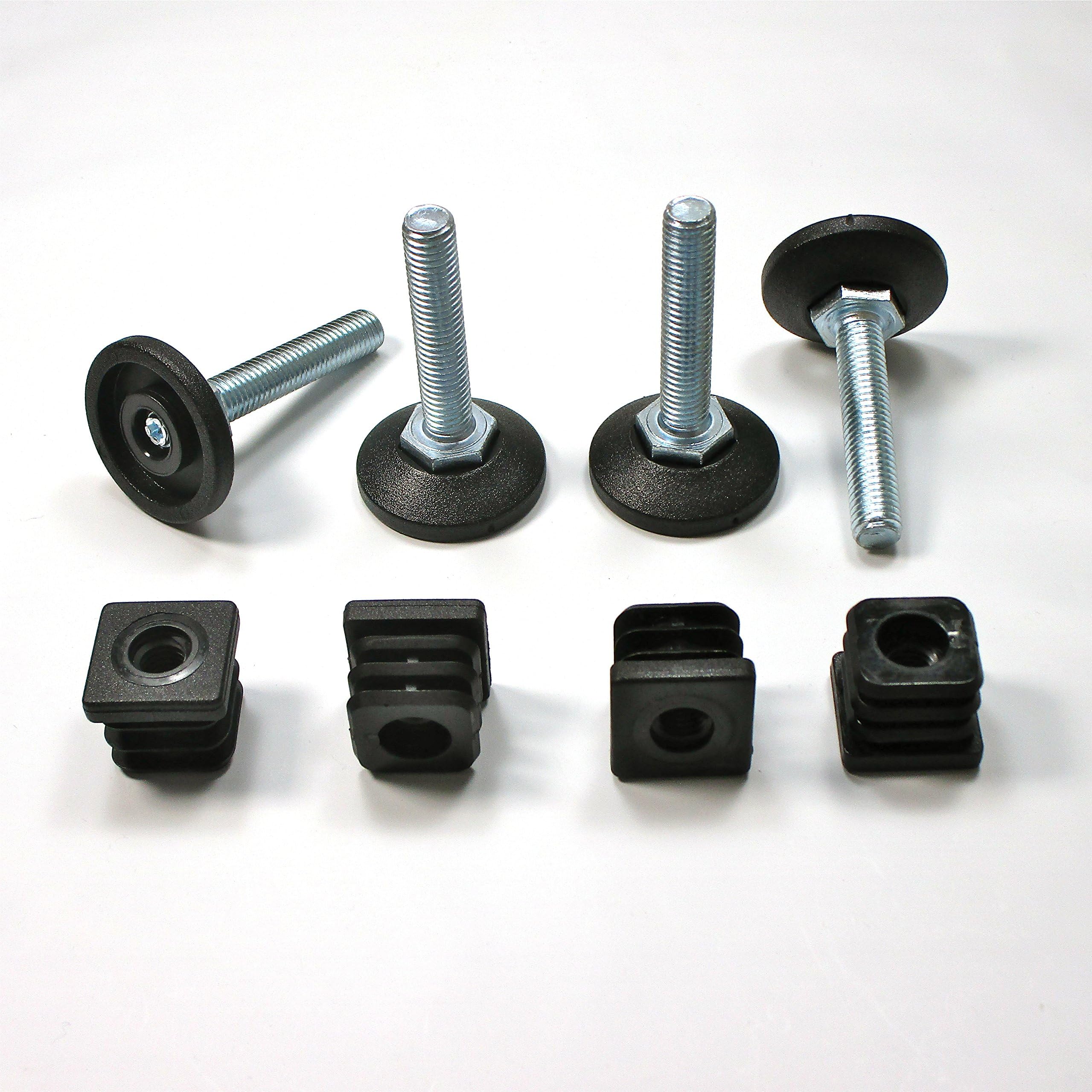 Ajile Kit of M10x50 mm Adjustable Foot and Square 20x20 mm Threaded Tube Insert Sets for Square Tubing Furniture Feet Sets Ready for Installation Black Plastic - 4 Pieces - PXC125x4-FBA