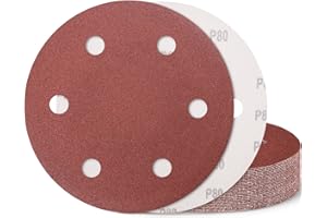 9 Inch 6 Hole Sanding Disc, GOH DODD 80 Grit 15 Pieces Hook and Loop Sandpaper Aluminum Oxide Sanding Pads Sand Paper for Dry