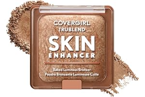 COVERGIRL TruBlend Skin Enhancer Baked Luminous Bronzer, with Hyaluronic Acid & White Rose Extract, Blends Seamlessly - 300 Honey Bun (Light Bronze with Champagne Swirls)