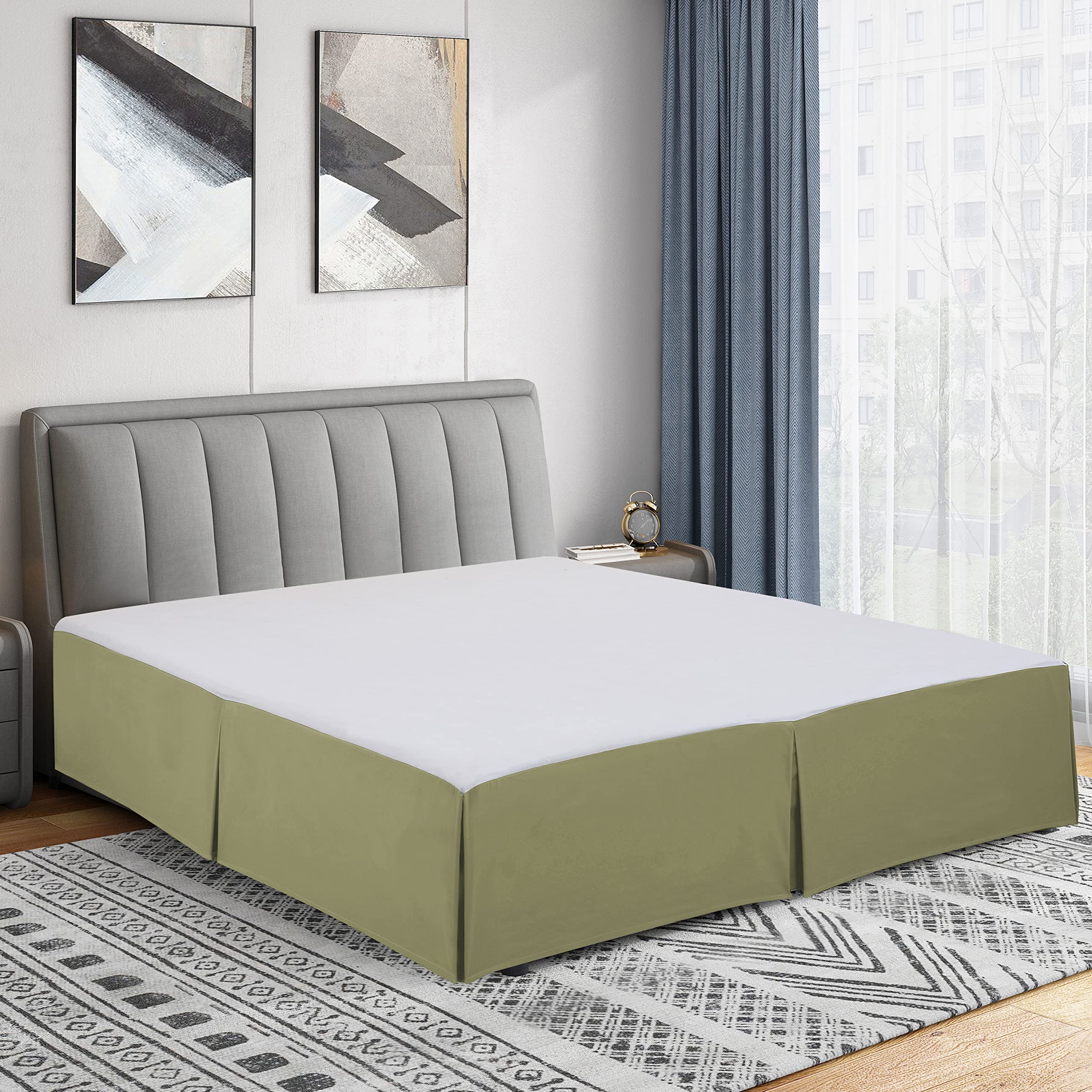 Cathay Home Double Brushed Microfiber Pleated Easy Fit Bed Skirt, Ultra Soft, Fade and Wrinkle Resistant - Sage, Twin