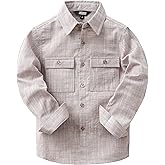 JOGAL Boys Chambray Shirts Long Sleeve Casual Button Down Shirts Solid Cotton Shirt with Flap Chest Pocket