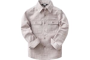 JOGAL Boys Chambray Shirts Long Sleeve Casual Button Down Shirts Solid Cotton Shirt with Flap Chest Pocket