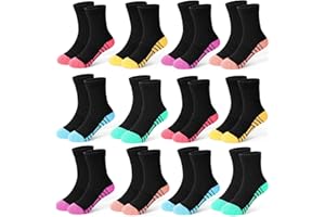 SPTRAMLE 12 Pairs Girls Crew Socks, Kids Athletic Socks for Toddler Girls (1-14 Years) Calf Cotton Sock School Running Sports