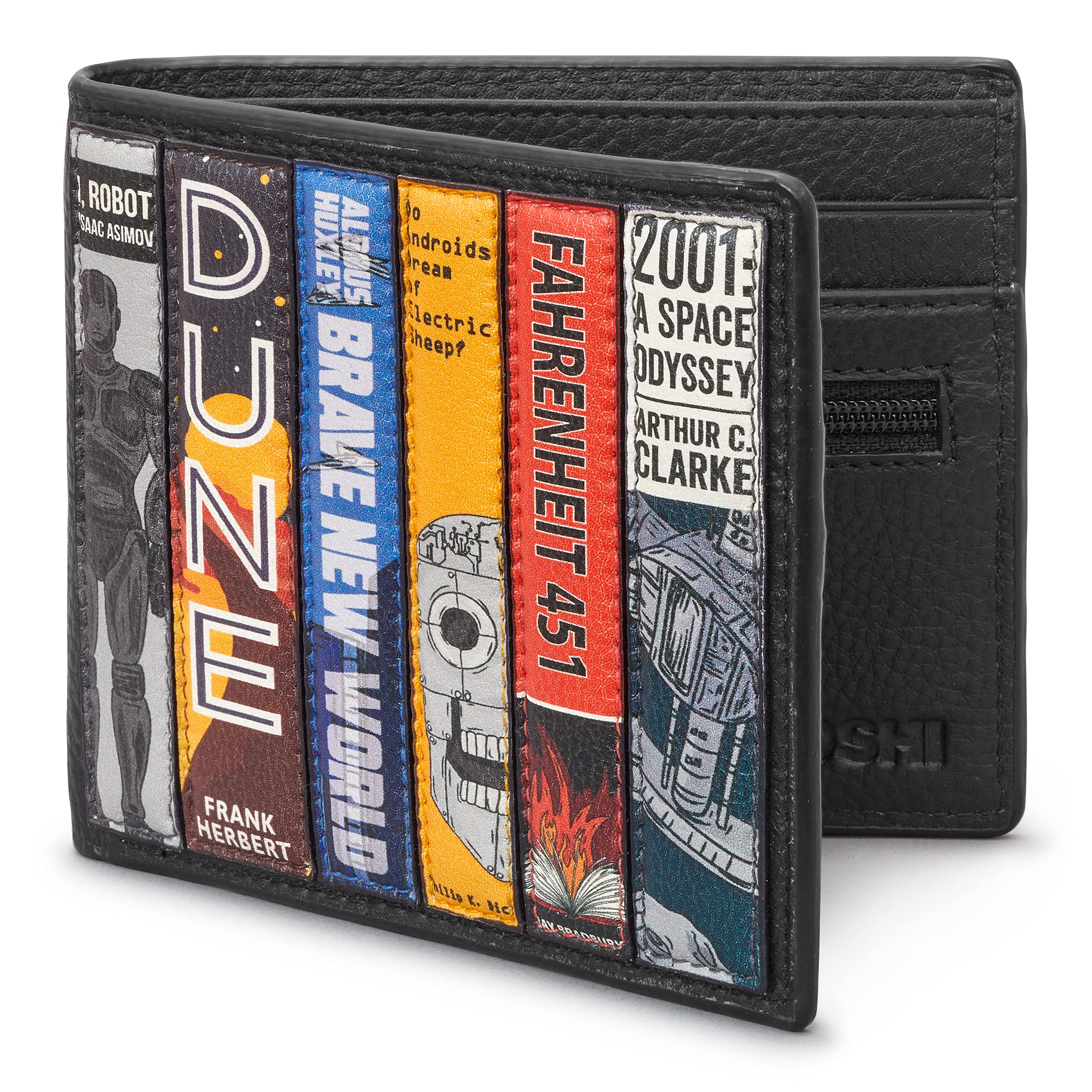 Yoshi Sci-Fi Bookworm Men's Leather Wallet, Genuine Black Leather Wallet, RFID Blocking Wallet, Bifold Wallets for Men