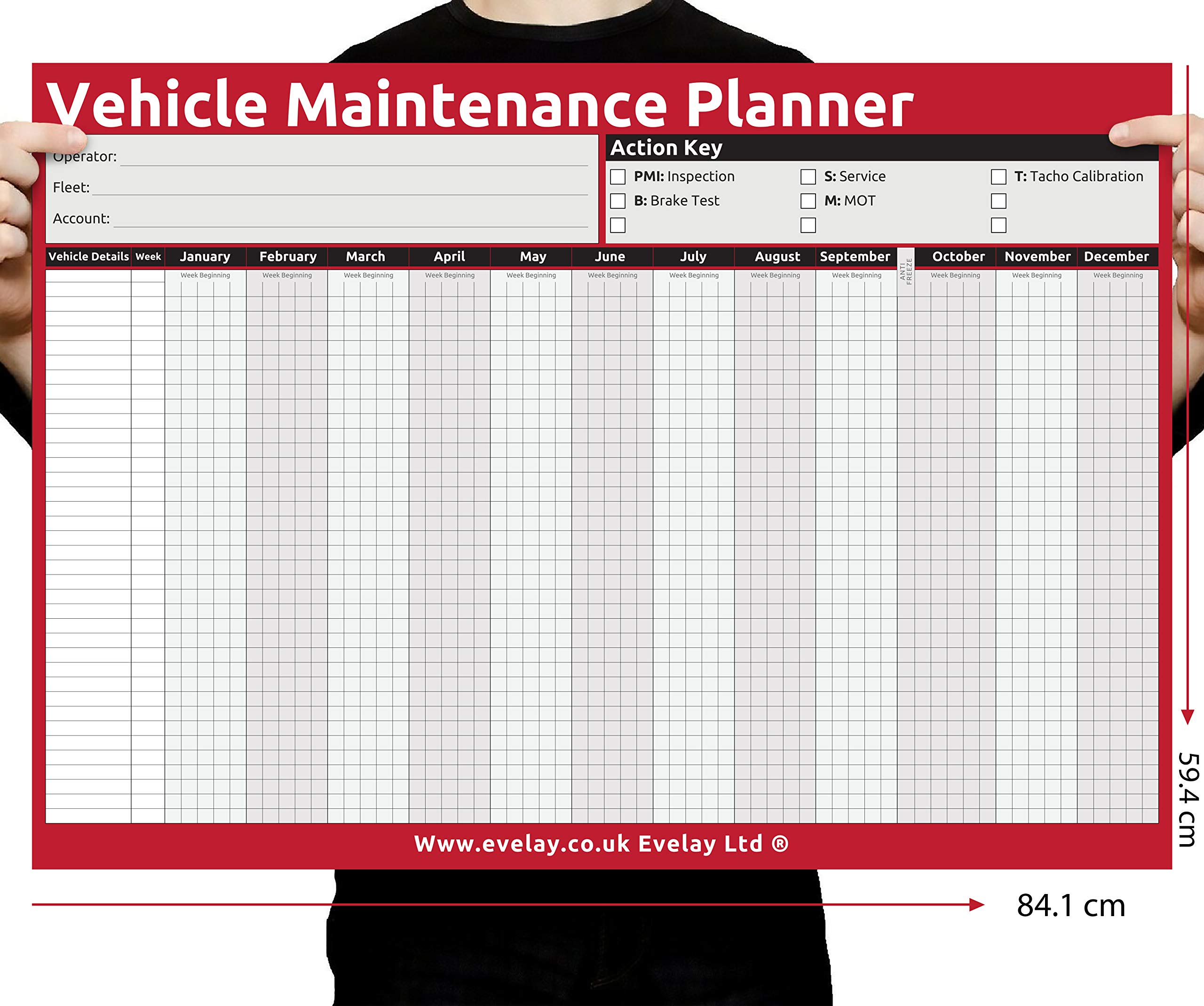 Evelay A1 Wall Planner HGV PSV MOT Vehicle Maintenance Size Plannings rolled or folded (84.1x 59.4cm) Un-Dated (A1 HGV folded)
